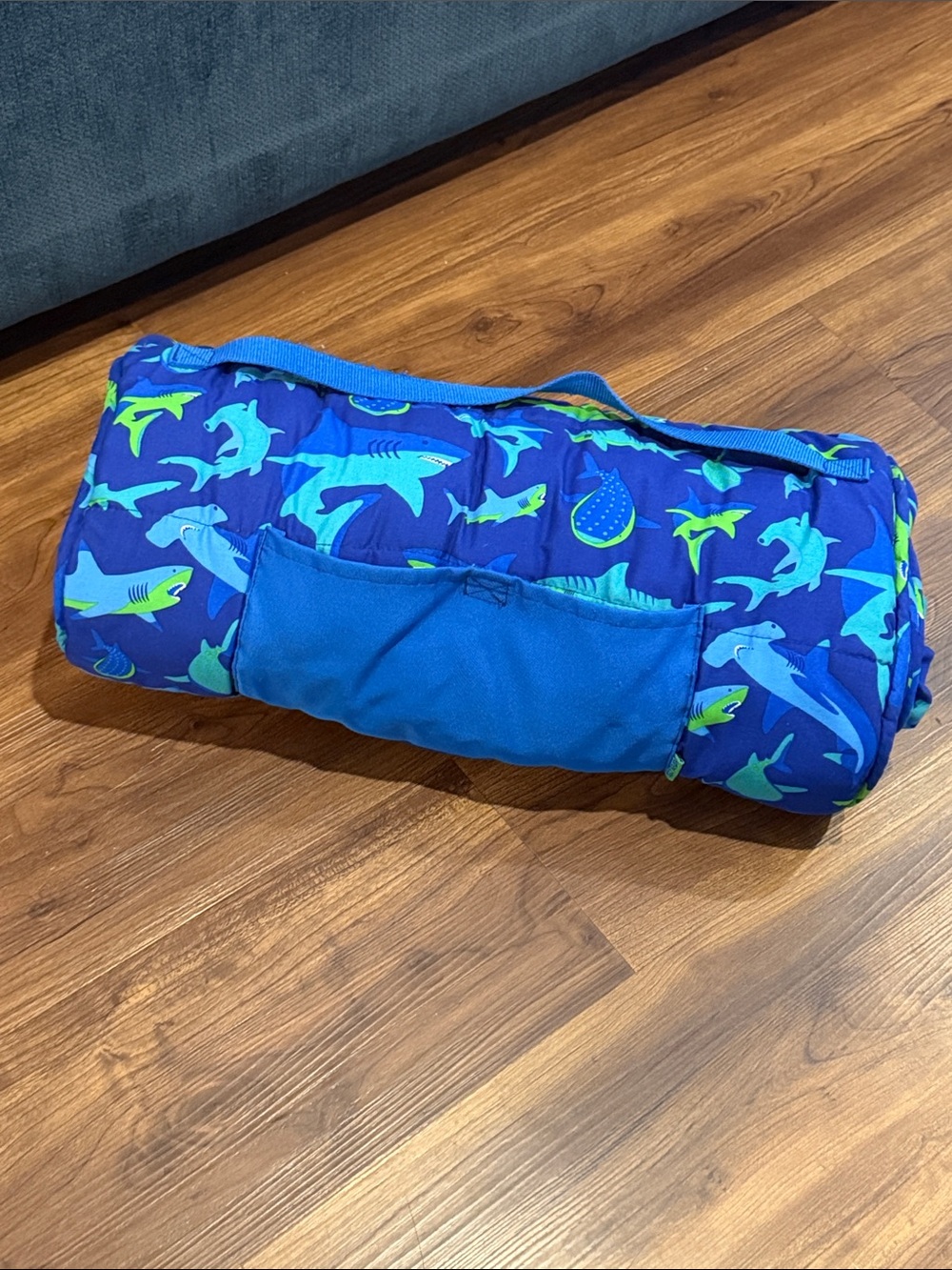 Kids Shark Print Blue and green nap mat nap roll for school